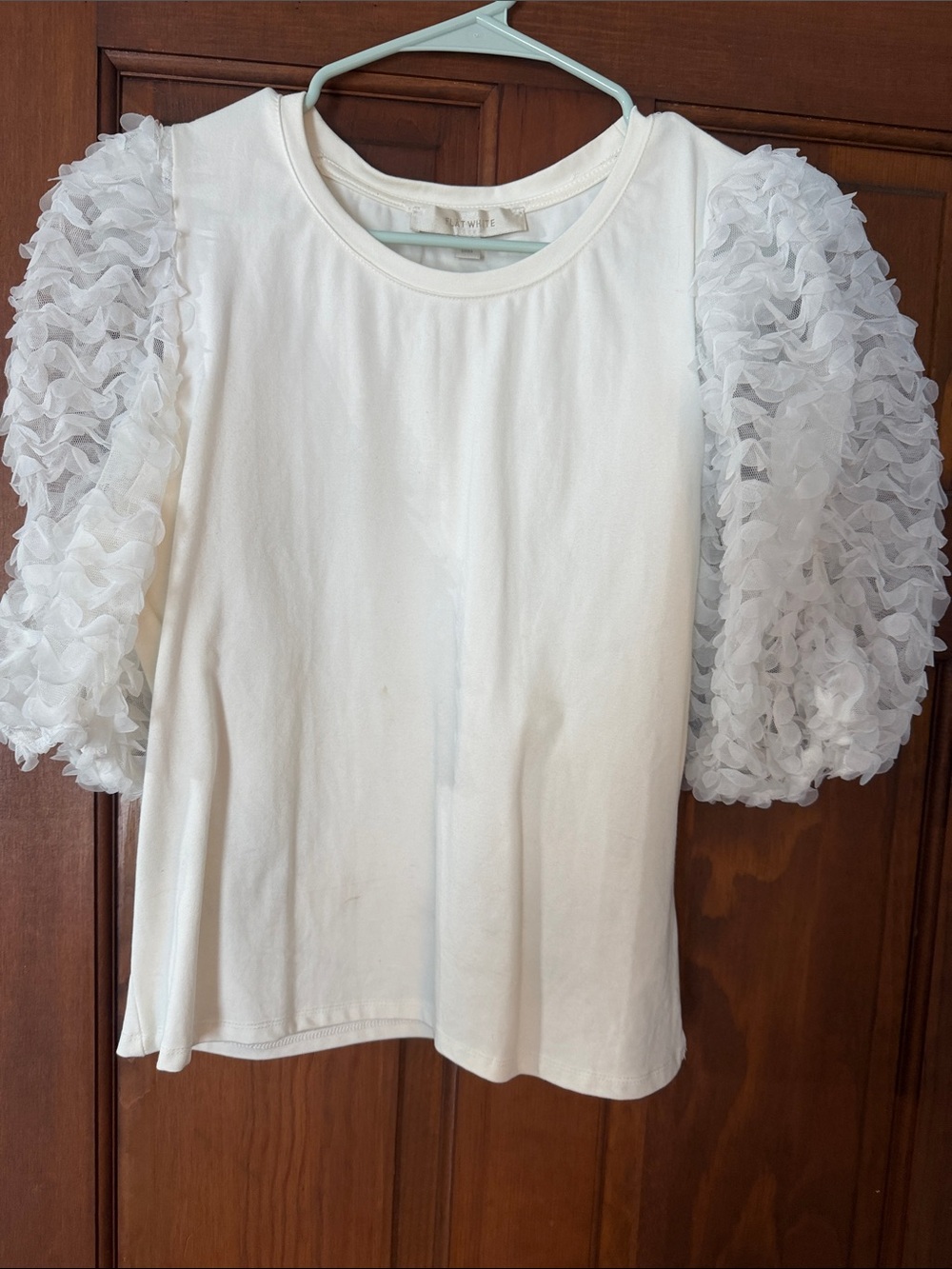 White Puff-Sleeve Ruffle Blouse